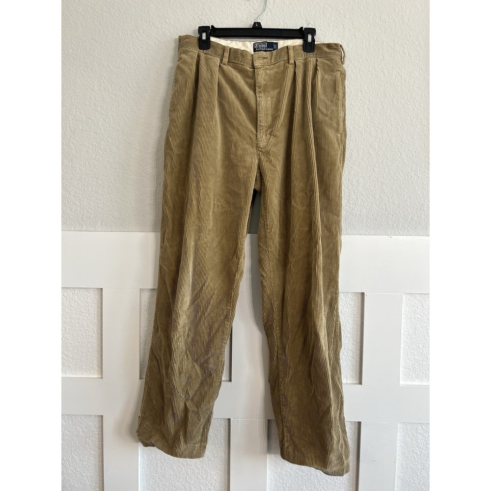 Polo Ralph Lauren Andrew Pant Beige Corduroy Pleated Mens 36x32 Khakis